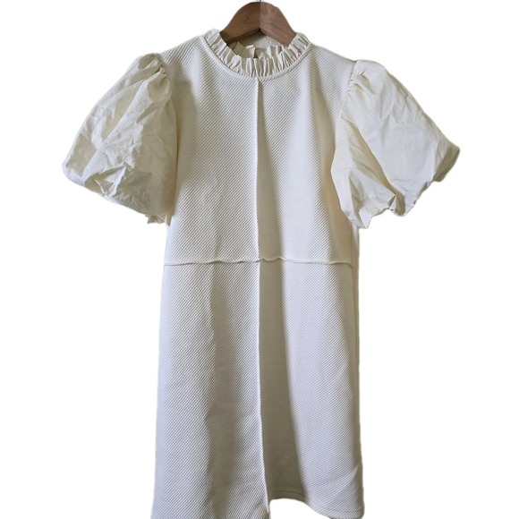 T. H. M. L Society Street Textured Dress‎ Cream Puffy Sleeve Size Small - Picture 1 of 5